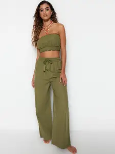 Trendyol Pure Cotton Off Shoulder Crop Top With Palazzos Co-Ords