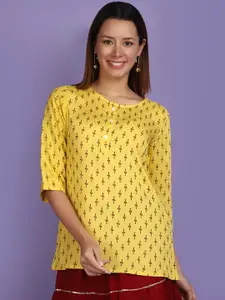 V-Mart Floral Printed Round Neck A-Line Kurti