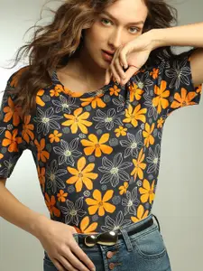 Vero Moda Floral Printed Round Neck Pure Cotton T-shirt