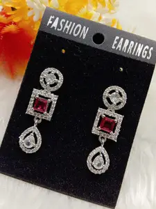 The Pari Rhodium-Plated American Diamond-Studded Drop Earrings