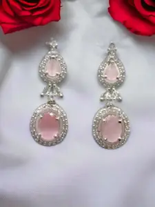 The Pari Rhodium-Plated American Diamond Studded Contemporary Drop Earrings