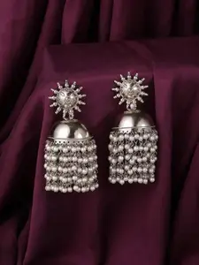 The Pari Silver-Plated Beads Beaded Dome Shaped Jhumkas