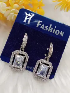The Pari Rhodium-Plated American Diamond Studded Contemporary Drop Earrings
