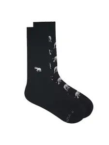 Balenzia Men Pack Of 2 Elephant Printed Cotton Calf Length Socks
