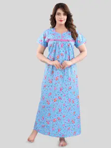 Fabme Floral Printed Pure Cotton Maxi Nightdress