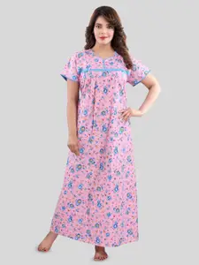 Fabme Floral Printed Pure Cotton Maxi Nightdress