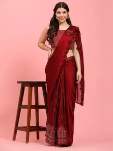 AMOHA TRENDZ Embellished Sequinned Satin Ready to Wear Saree