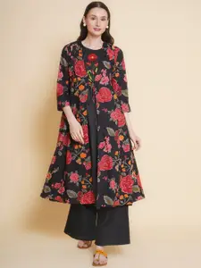 Bhama Couture Floral Embroidered A-Line Organic Cotton Kurta with Palazzos & Jacket