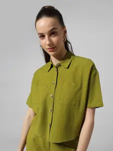 ONLY Spread Collar Crop Casual Shirt
