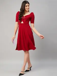 Orchid Hues Sweetheart Neck Puff Sleeve Cut Outs Fit & Flare Dress