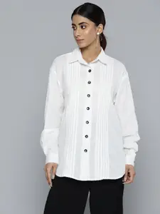 SCOUP Women Solid Pleated Casual Shirt