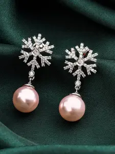 Yellow Chimes American Diamond Studded & Beaded Drop Earrings