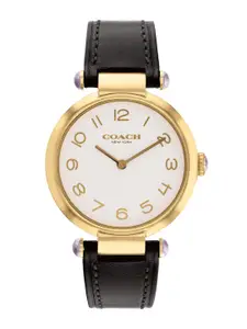 Coach Women Embellished Dial & Leather Textured Straps Analogue Watch NECO14503998W