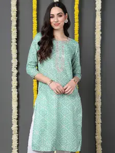 KALINI Bandhani Printed Gotta Patti Cotton Kurta