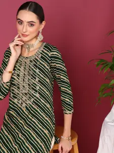 KALINI Abstract Printed Round Neck Three-Quarter Sleeves Kurta