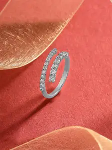 Yellow Chimes Women Crystal Studded Silver Rhodium Plated Finger Rings