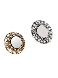 Yellow Chimes Set of 2 Silver-Plated Floral Designed Oxidized Finger Rings