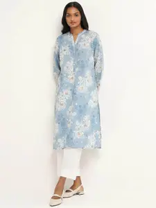 KALINI Womens Floral Printed Mandarin Collar Straight Kurta