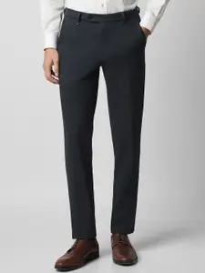 Van Heusen Men Textured Self Design Mid-Rise Slim Fit Formal Trousers