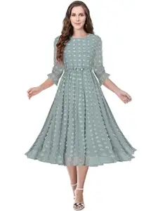 BAESD Self Design Georgette Ruffled Dobby Fit & Flare Midi Dress