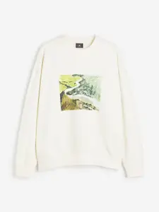 H&M Men Pure Cotton Oversized Fit Printed Sweatshirt
