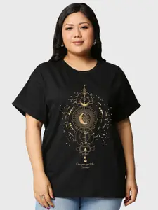Bewakoof Plus Graphic Printed Cotton Short Sleeves Relaxed Fit Plus Size T-shirt