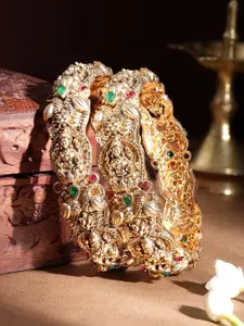 Rubans Set Of 2 22K Gold-Plated Stone Studded Bangles