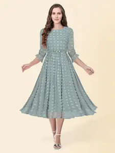 BAESD Self Design Bell Sleeves Dobby Georgette Fit & Flare Midi Dress