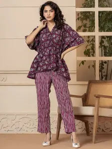FEATHERS CLOSET Floral Printed V-Neck Pure Cotton Night suit