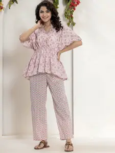 FEATHERS CLOSET Printed Pure Cotton Top With Trousers Co-Ords