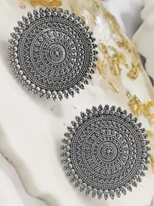 FEMMIBELLA Oxidized Circular Studs Earrings