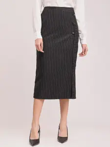 FableStreet Striped Straight Midi Formal Skirts