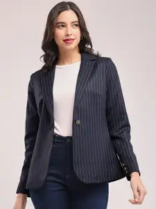 FableStreet Striped Tailored-Fit Single Breasted Blazer