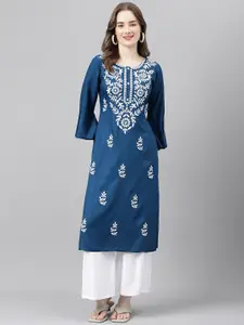 ANANDITA Ethnic Motifs Embroidered Thread Work Detailed Straight Kurta