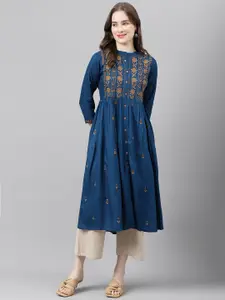 ANANDITA Ethnic Motifs Embroidered Thread Work Detailed Pleated A-Line Kurta