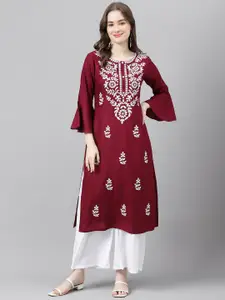 ANANDITA Ethnic Motifs Embroidered Thread Work Detailed Straight Kurta