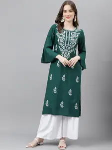 ANANDITA Ethnic Motifs Embroidered Bell Sleeves Thread Work Detailed Straight Kurta