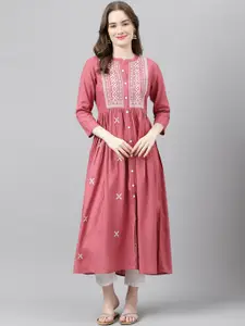 ANANDITA Ethnic Motifs Embroidered Thread Work Detailed Pleated A-Line Kurta