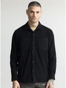 Snitch Black Self Design Textured Classic Casual Shirt