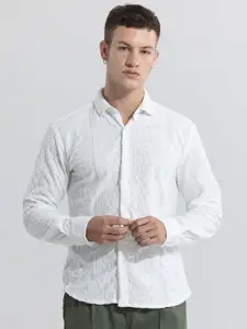 Snitch Classic Spread Collar Long Sleeves Slim Fit Printed Casual Shirt