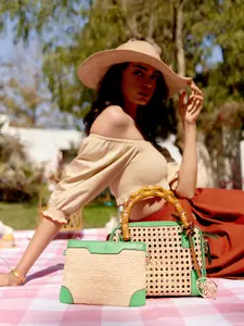 HIE Mila Women Structured Self-Design Jute Sling Hand Bag with Pouch