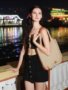 HIE Women's Anya Textured Synthetic Leather Tote with Hanging Pouch