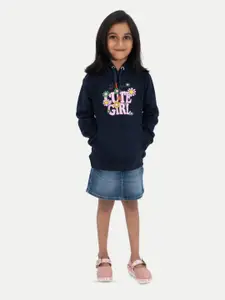 BAESD Girls Typography Printed Hooded Pure Cotton Sweatshirt