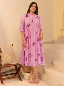 XL LOVE by Janasya Janasya Plus Size Dobby Georgette Tie-Dye Fit & Flare Dress
