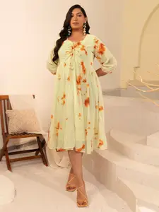 XL LOVE By Janasya Plus Size Dobby Georgette Tie & Dye Fit & Flare Dress