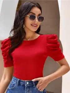 Popwings Round Neck Puff Sleeves Top