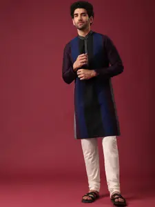 KALKI Fashion Colourblocked Mandarin Collar Pure Silk Kurta with Churidar