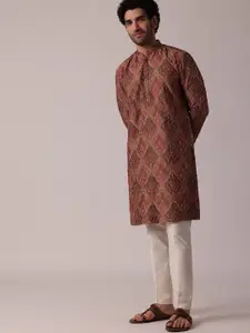 KALKI Fashion Ethnic Motifs Embroidered Regular Thread Work Pure Silk Kurta With Trousers