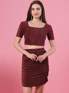 Globus Embellished Square Neck Top With Skirt Co-Ords