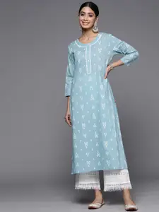 KALINI Ethnic Motifs Printed Lace Pure Cotton Straight Kurta